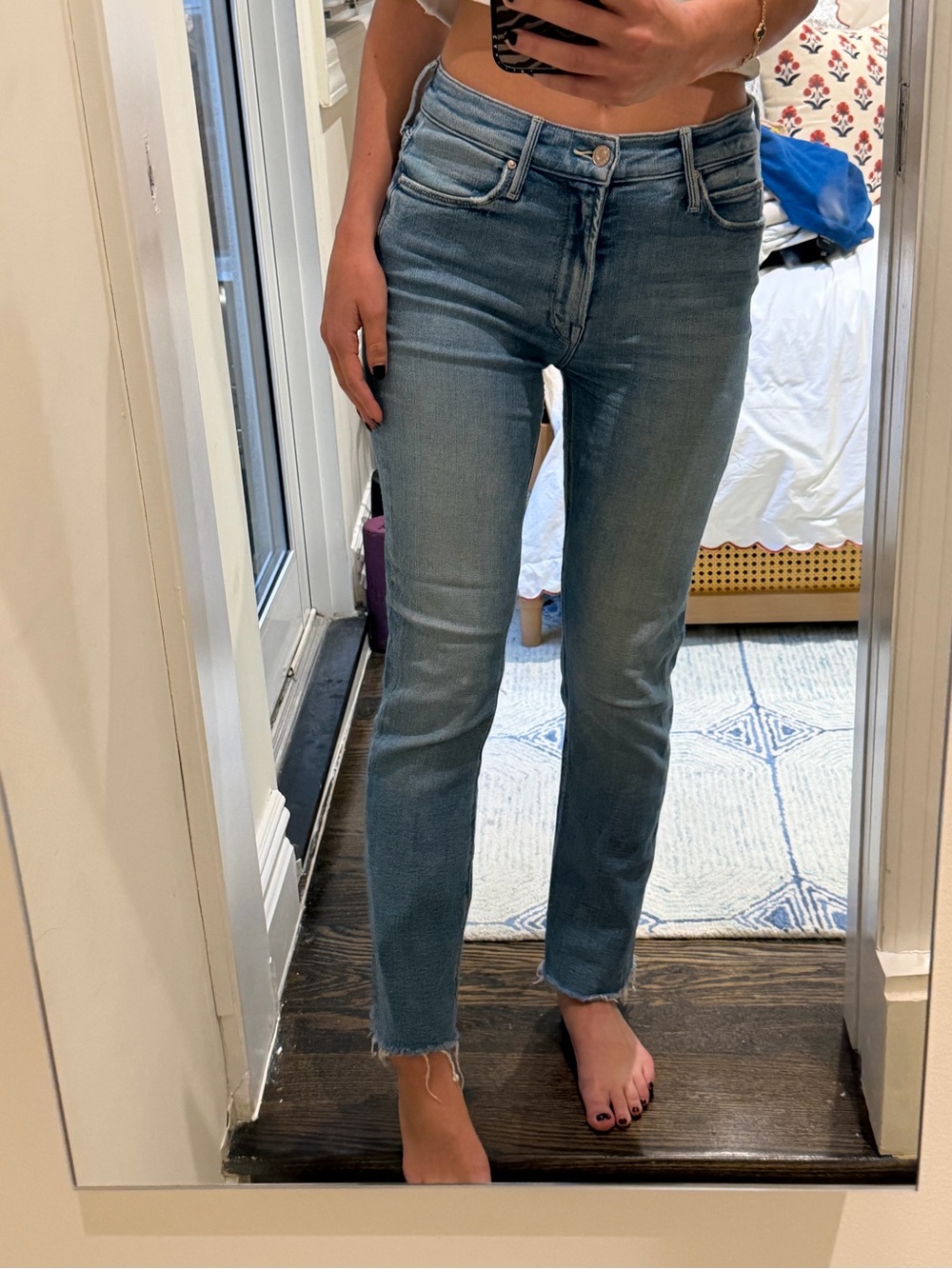 MOTHER Light Blue High-Rise Ankle Crop Jeans